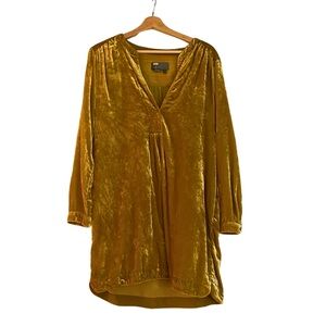 Anthropologie Velvet Mustard Dress with pockets
